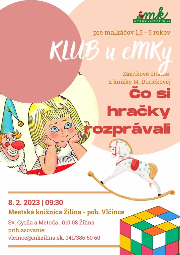 "2023-02-08_Klub_u_eMKy_Durickova_Co_si_hracky_rozpravali_plagat"